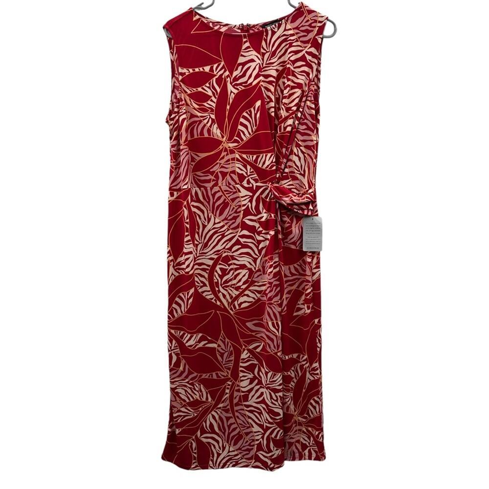 Maggy London Red, White & Pink Tropical Floral Sleeveless Maxi Dress Sz 16‎ NEW